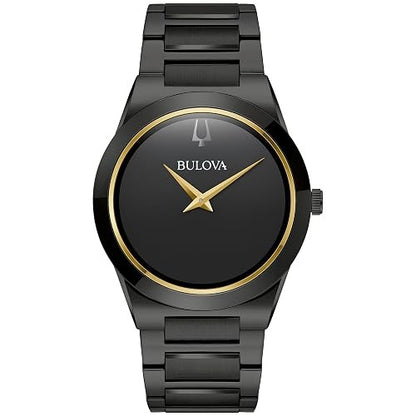 Bulova Mens Modern Millenia Black Ion Plated Stainless Steel 2-Hand Quartz Watch, Black Dial Style: 98a313
