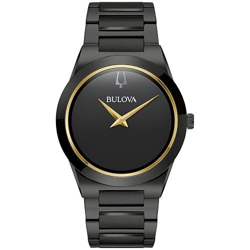 Bulova Mens Modern Millenia Black Ion Plated Stainless Steel 2-Hand Quartz Watch, Black Dial Style: 98a313
