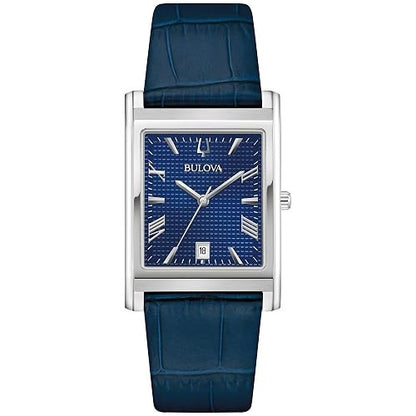 Bulova Men's Classic Sutton 3-Hand Calendar Quartz Leather Strap, Patterned Dial, Sapphire Crystal, 29 x 41mm